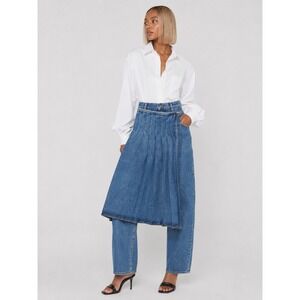 GOLDSIGN The Kilt Jeans 100% Cotton Art to Wear Pleated Denim Blue Wash 25 NWT